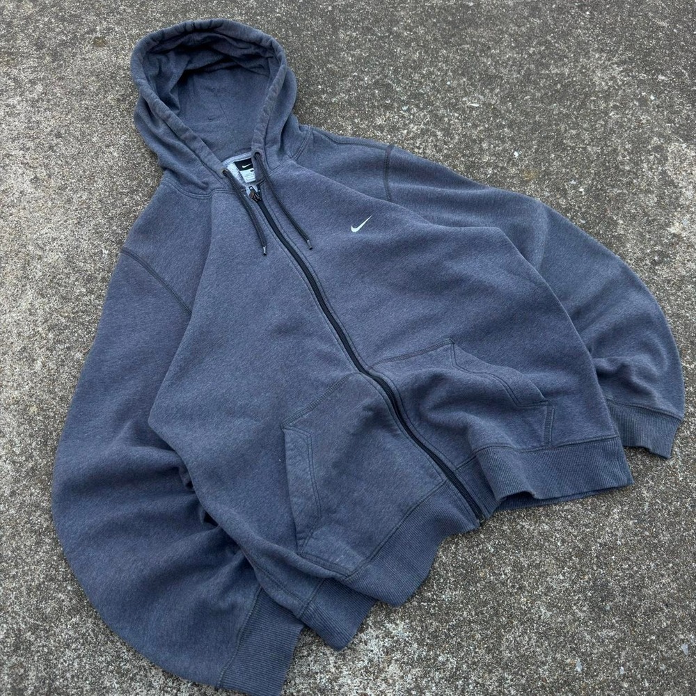 Vintage Y2K Nike Zip Up Hoodie Center Swoosh Streetwear Gray Small (b2)